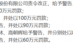 社会服务行业财务总监CFO观察：祥源文旅财务总监徐中平出现4次违规情况 被处80万元罚款