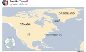 继续拱火？特朗普发了张“新地图”：美国、加拿大和丹麦格陵兰岛均用统一颜色标记